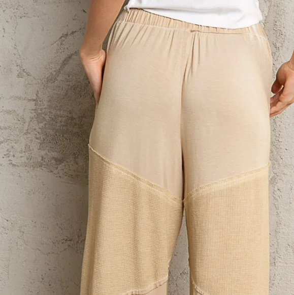 NEW POL Loose Knit Pants~Ribbed Contrast ~ Pale Yellow ~ Sm/Md & Md/Lg Available - Picture 4 of 4